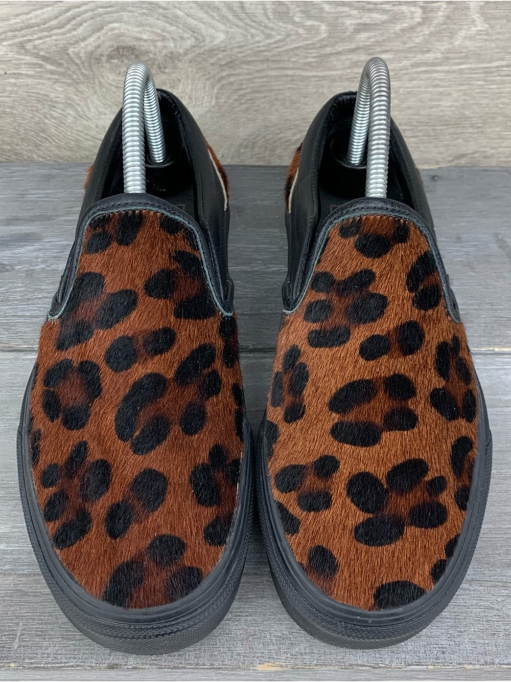Womens Vans Fuzzy Leopard Print Slip-On Shoes - Brown & Black size 8.5
